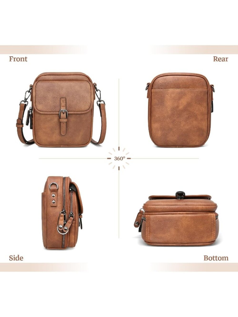 Women Brown Leather Anti Theft Handbags Removable Straps Formal Crossbody Bag - Picture 6 of 6